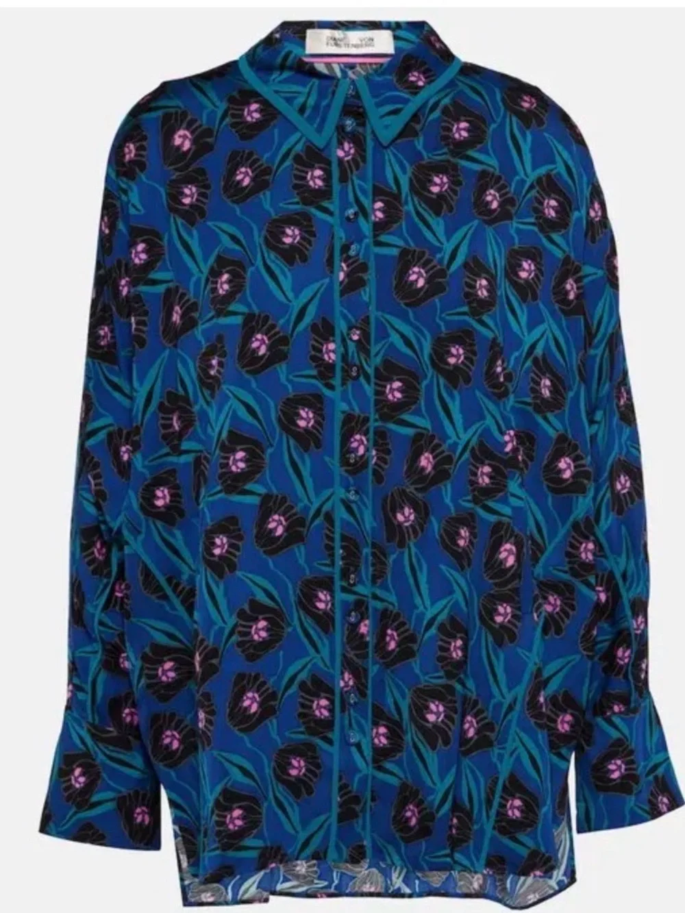 Diane von Furstenberg Alona blouse button down shirt sz M floral blue